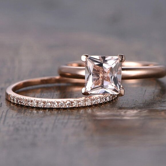 💎 Engagement and Wedding Rose Gold Ring Set for Women, VIP078 - Picture 2 of 6